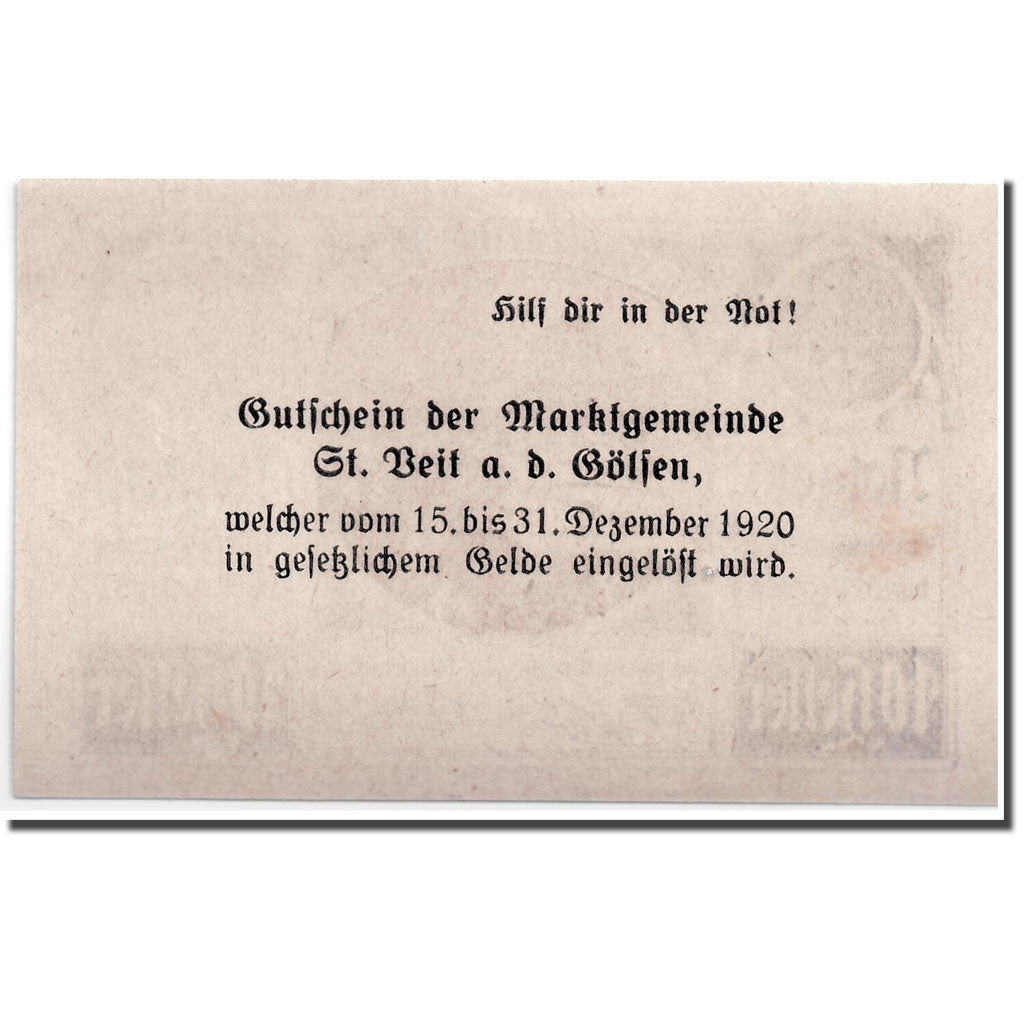 Banknote, Austria, St Veit a.d Gölsen, 10 Heller, paysage, 1920, UNC(63)