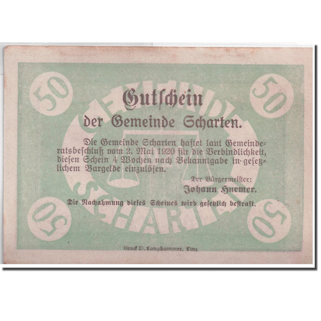 Banconote, Austria, Scharten, 50 Heller, paysage, 1920, 1920-05-02, SPL