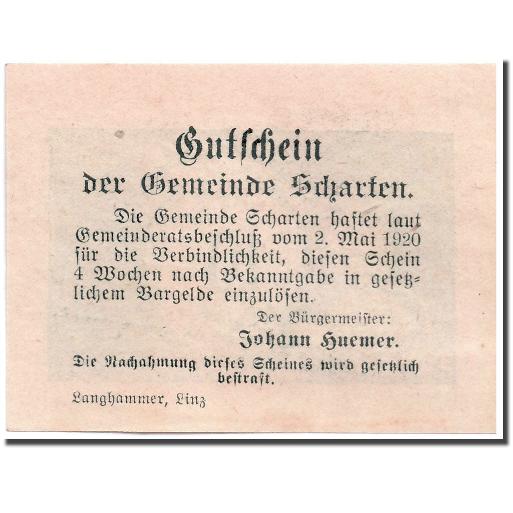 Billet, Autriche, Scharten, 10 Heller, objets 1, 1920, 1920-05-02, SPL, Mehl:955