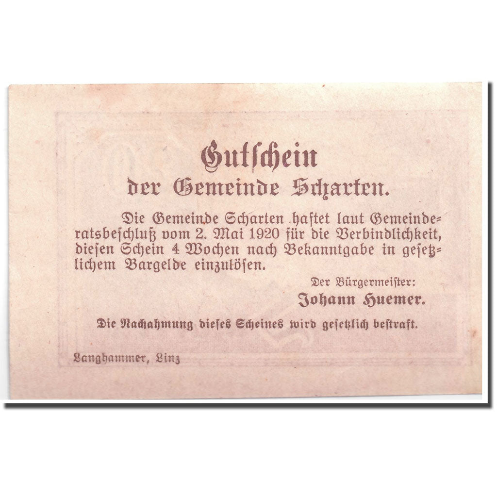 Banknote, Austria, Scharten, 20 Heller, paysage, 1920, 1920-05-02, UNC(63)