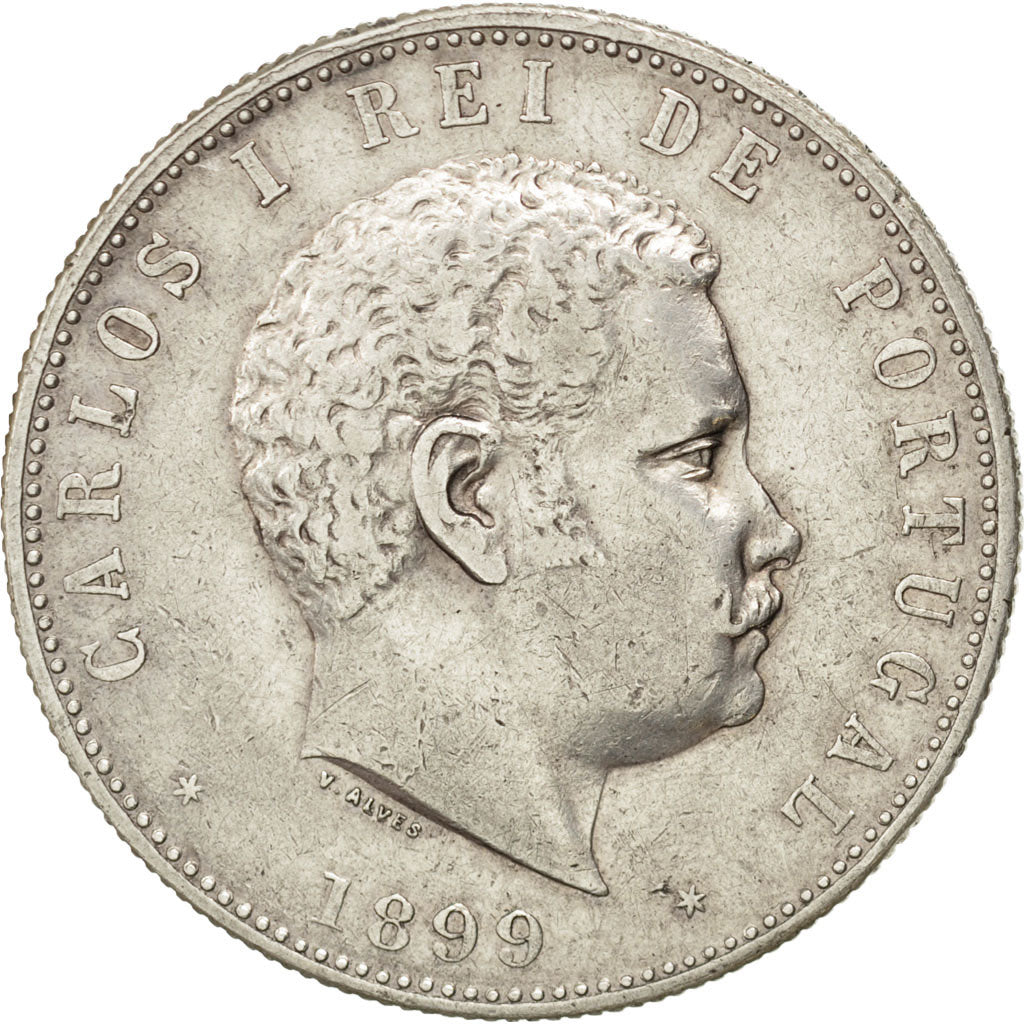 PORTUGAL, 1000 Reis, 1899, KM #540, AU(50-53), Silver, 25.04