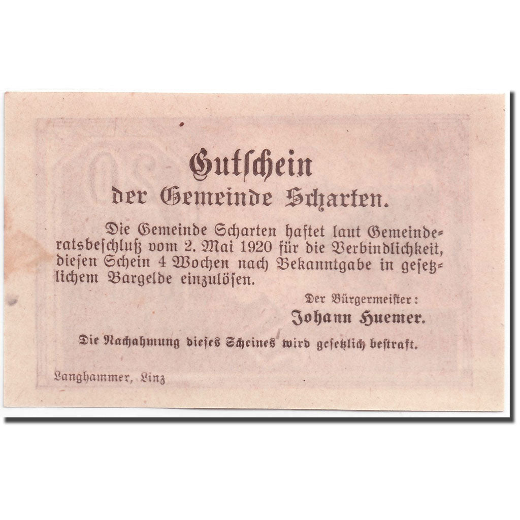 Banknote, Austria, Scharten, 20 Heller, paysage 2, 1920, 1920-05-02, UNC(63)
