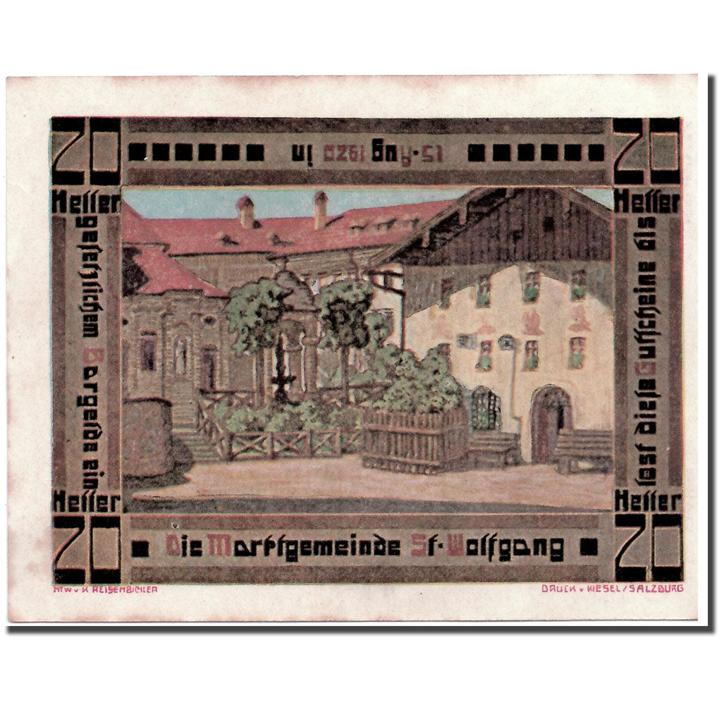 Banknote, Austria, St Wolfgang, 20 Heller, paysage, 1920, 1920-08-15, UNC(63)