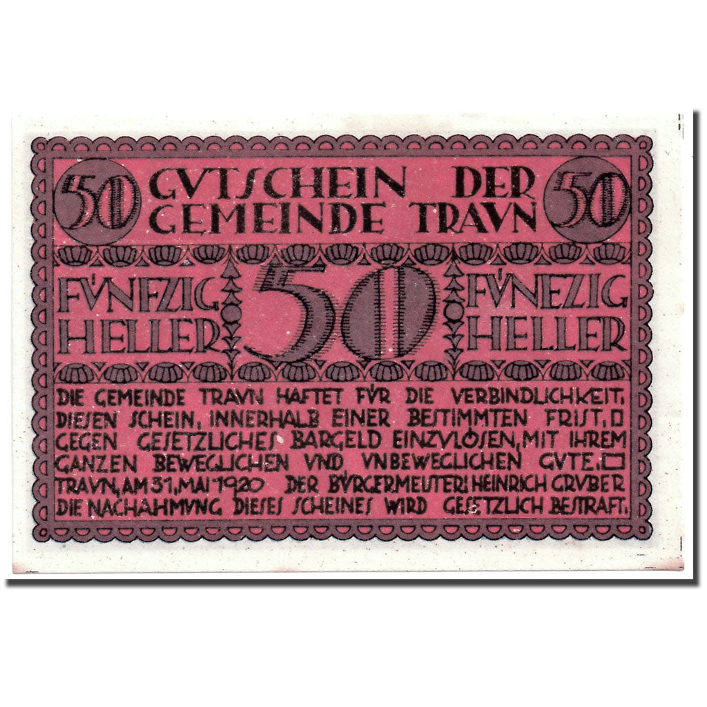 Geldschein, Österreich, Traun, 50 Heller, personnage, 1920, 1921-05-31, UNZ-