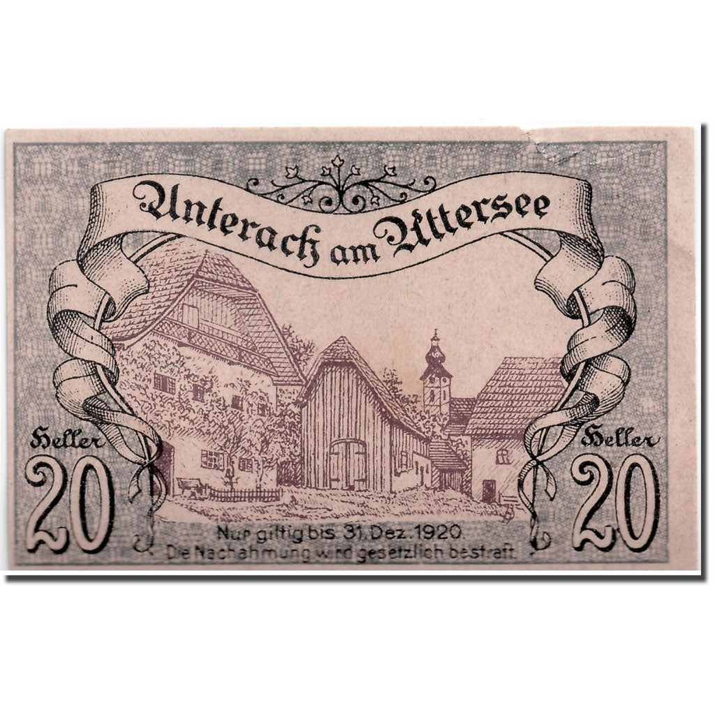 Banknote, Austria, Unterach, 20 Heller, paysage, 1920, UNC(63), Mehl:1093