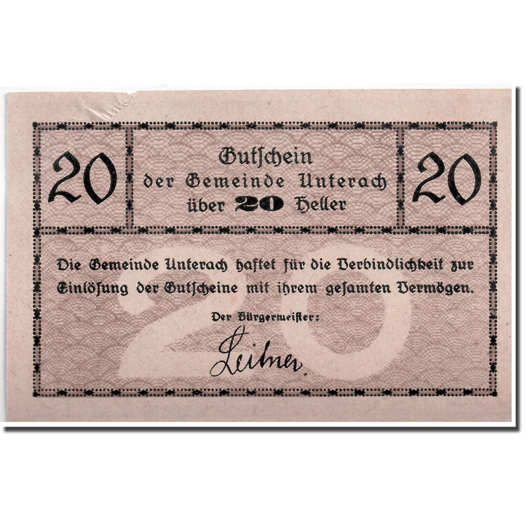 Banknote, Austria, Unterach, 20 Heller, paysage, 1920, UNC(63), Mehl:1093