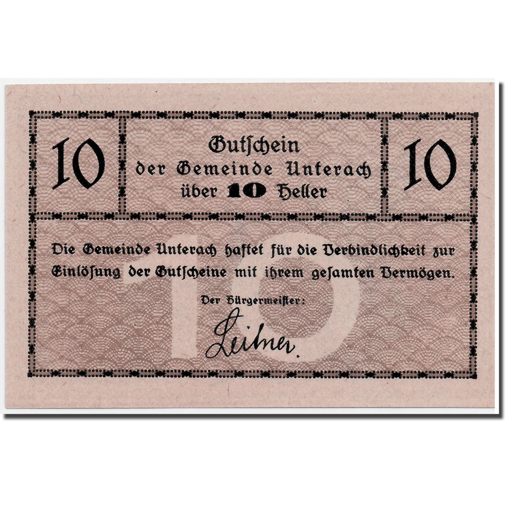 Banknote, Austria, Unterach, 10 Heller, paysage, 1920, UNC(63), Mehl:1093