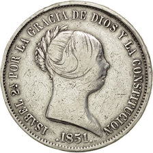 SPAIN, 20 Reales, 1851, KM #593.2, EF(40-45), Silver, 26.05