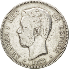 SPAIN, 5 Pesetas, 1871, KM #666, VF(30-35), Silver, 24.83