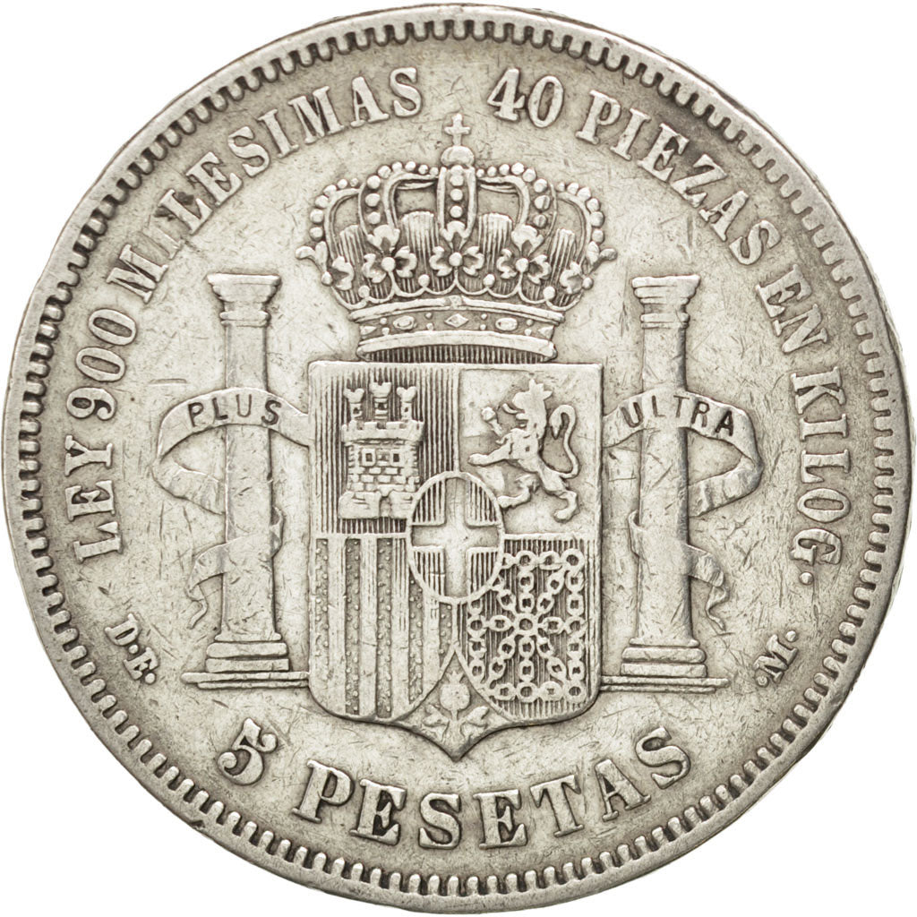 SPAIN, 5 Pesetas, 1871, KM #666, VF(30-35), Silver, 24.83