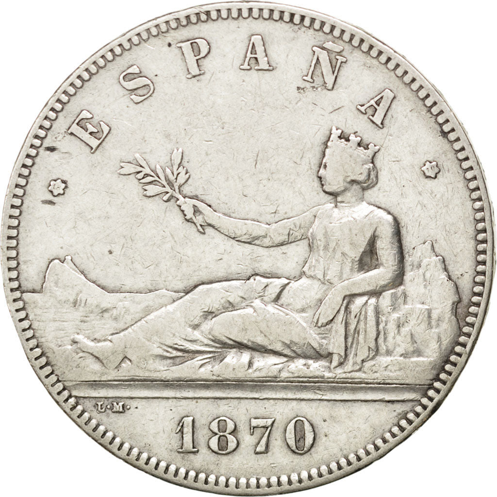 SPAIN, 5 Pesetas, 1870, KM #655, VF(30-35), Silver, 24.88