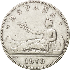 SPAIN, 5 Pesetas, 1870, KM #655, VF(30-35), Silver, 24.88