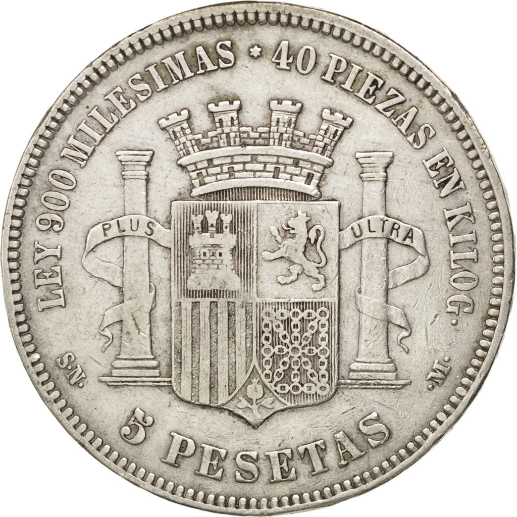 SPAIN, 5 Pesetas, 1870, KM #655, VF(30-35), Silver, 24.88