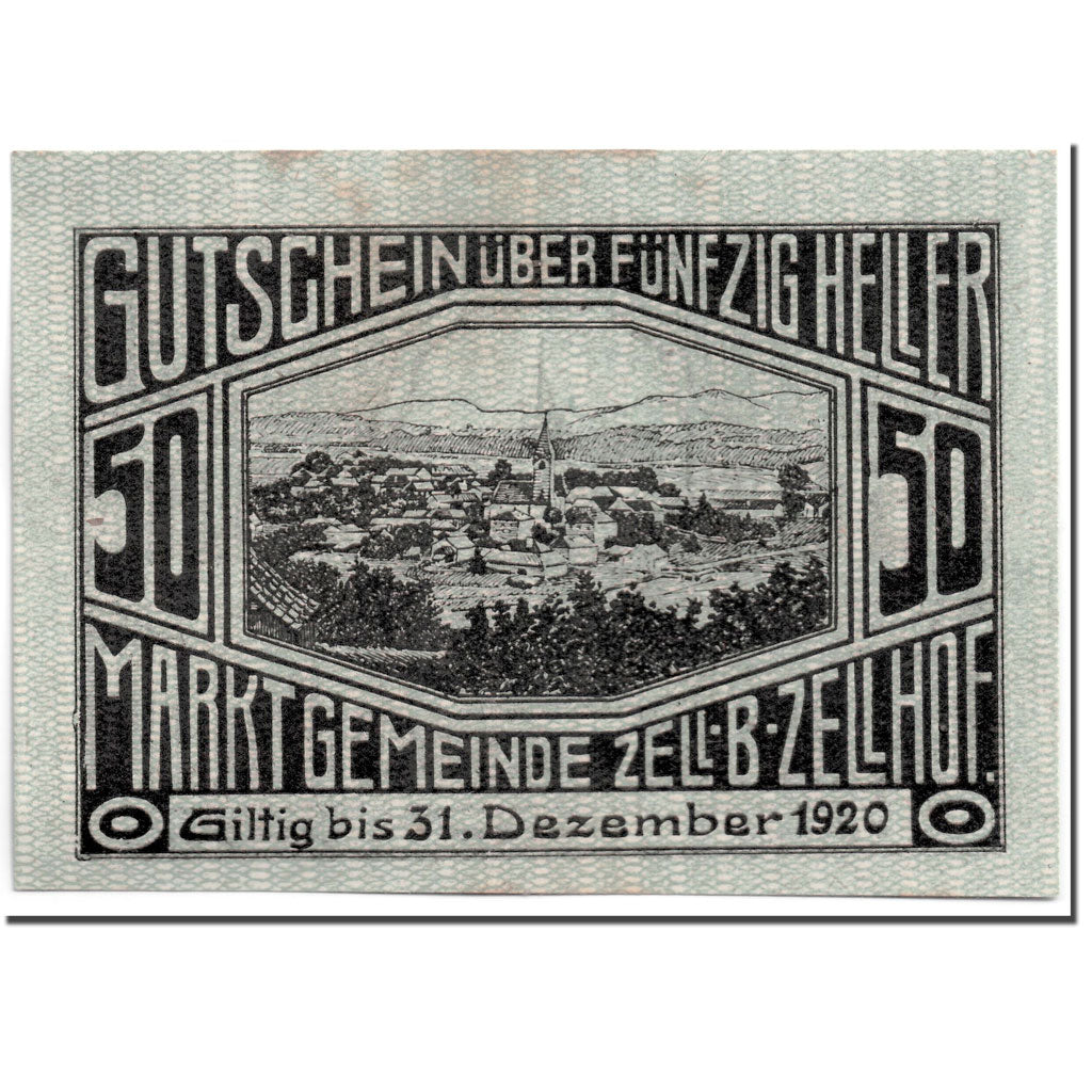 Banconote, Austria, Zell B. Zellhof, 50 Heller, paysage, 1920, 1920-12-31, SPL