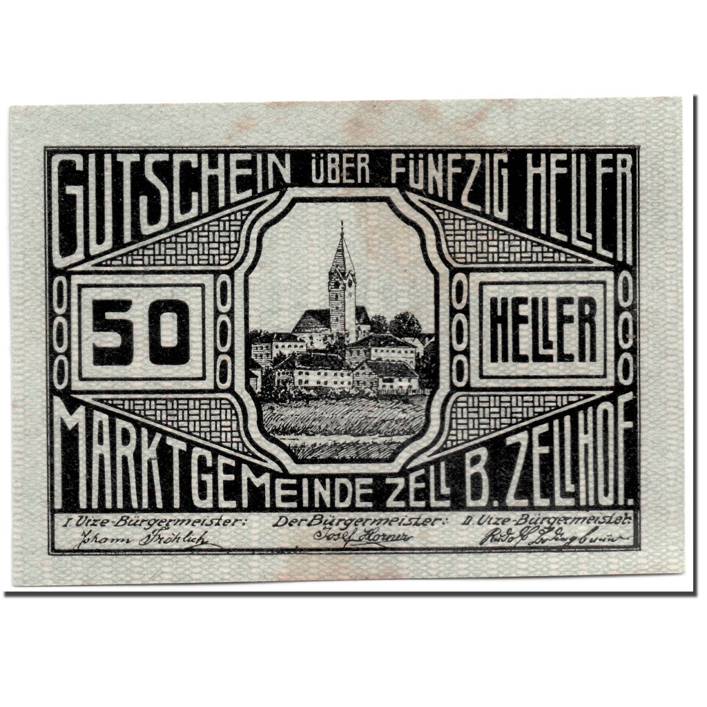 Banconote, Austria, Zell B. Zellhof, 50 Heller, paysage, 1920, 1920-12-31, SPL