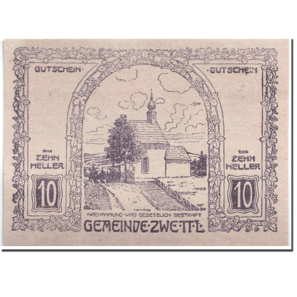 Geldschein, Österreich, Zwettl, 10 Heller, paysage, 1920, 1920-04-25, UNZ-