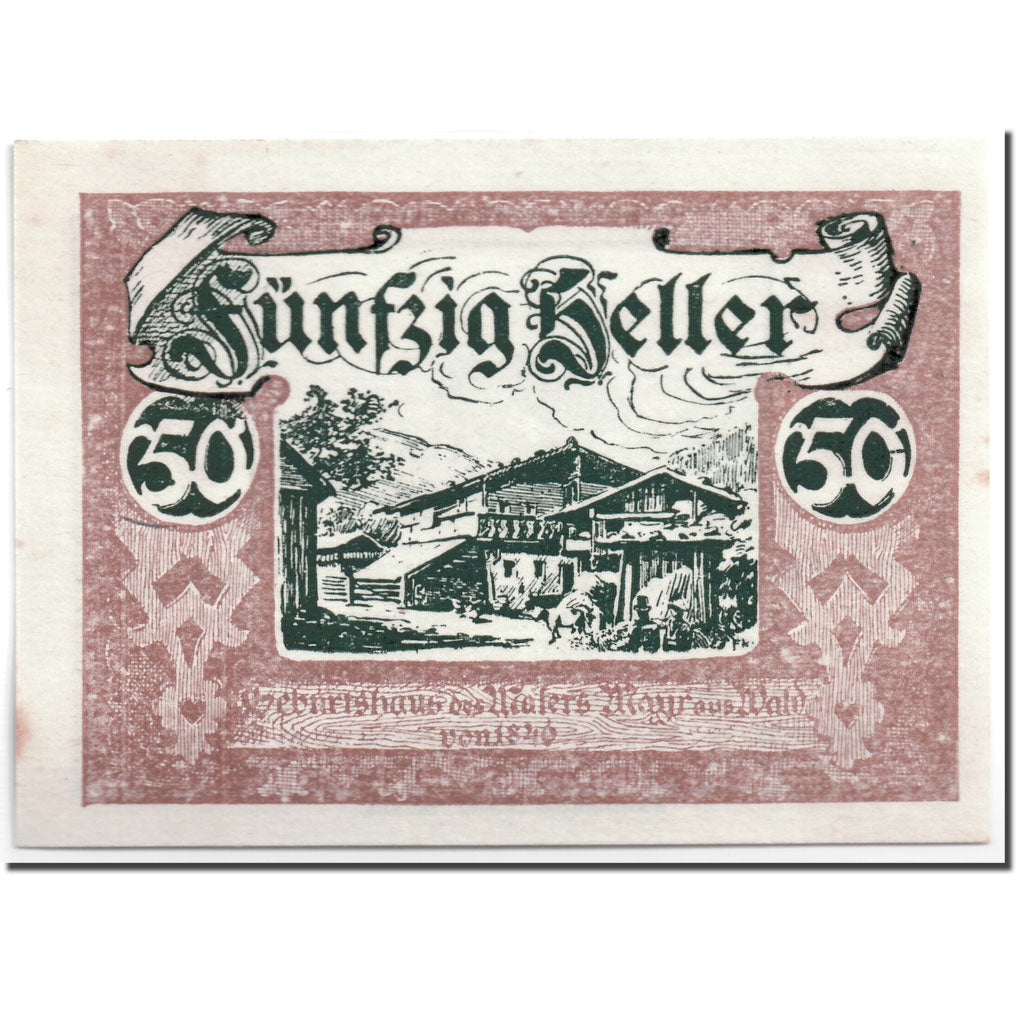 Banconote, Austria, Wald im Pinzgau, 50 Heller, paysage, 1920, SPL, Mehl:1129