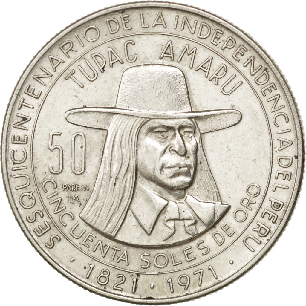 PERU, 50 Soles, 1971, Lima, KM #256, AU(55-58), Silver, 37, 21.86
