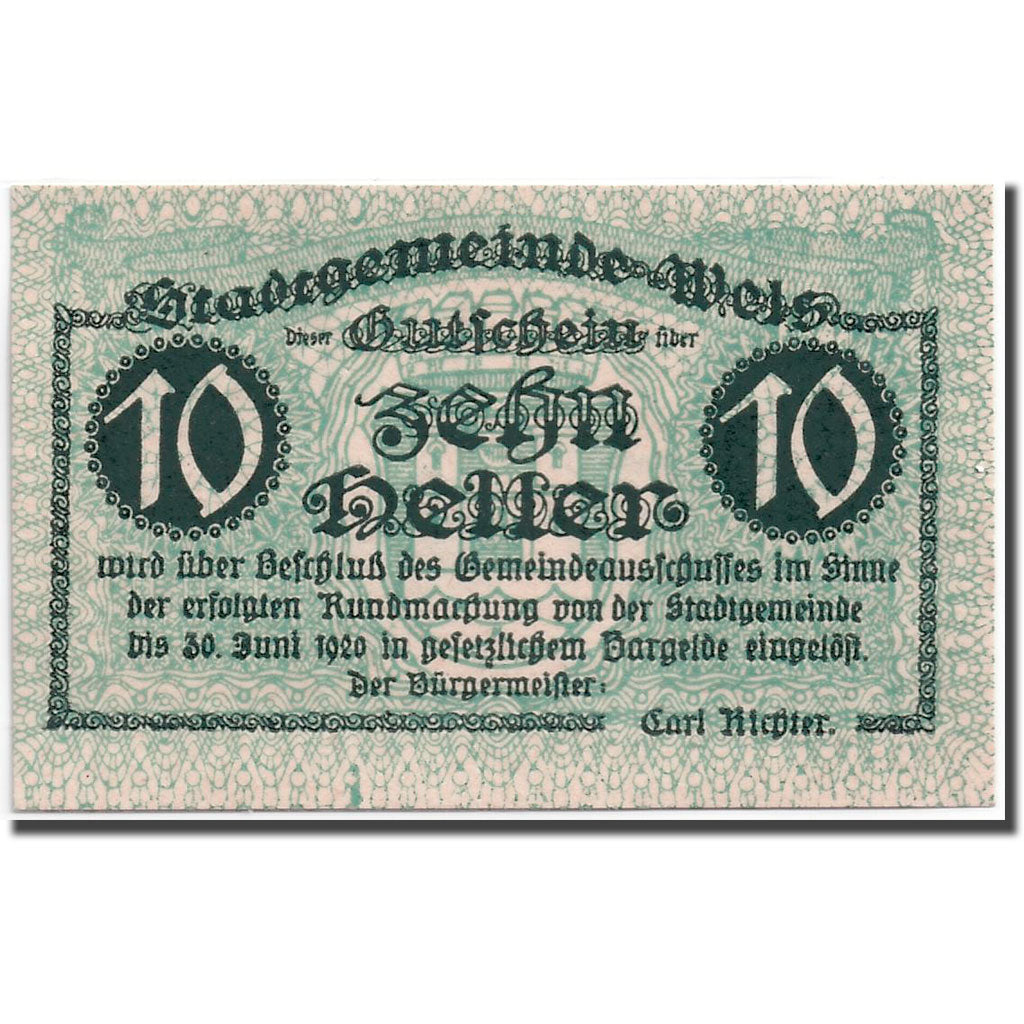 Banknote, Austria, Wels, 10 Heller, château, 1920, 1920-06-30, UNC(63)
