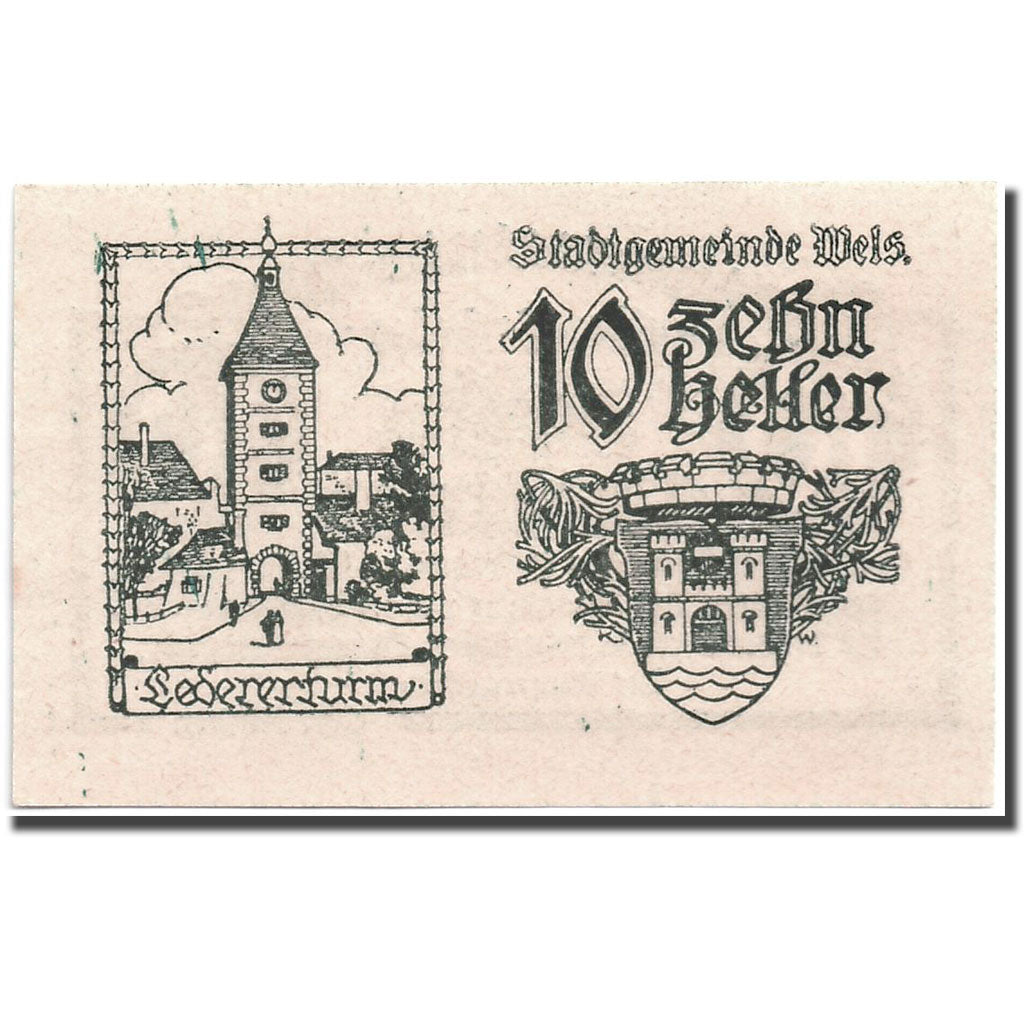 Banknote, Austria, Wels, 10 Heller, château, 1920, 1920-06-30, UNC(63)