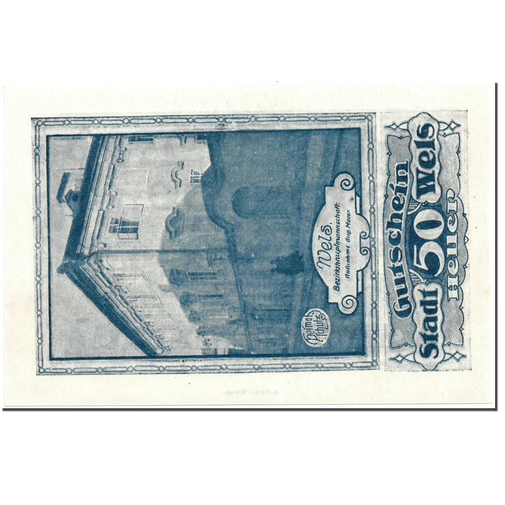 Banknote, Austria, Wels, 50 Heller, Batiment, UNC(63), Mehl:1167 II
