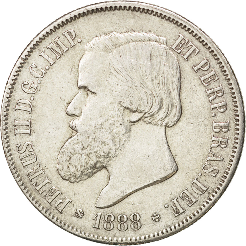 BRAZIL, 2000 Reis, 1888, KM #485, EF(40-45), Silver, 25.54