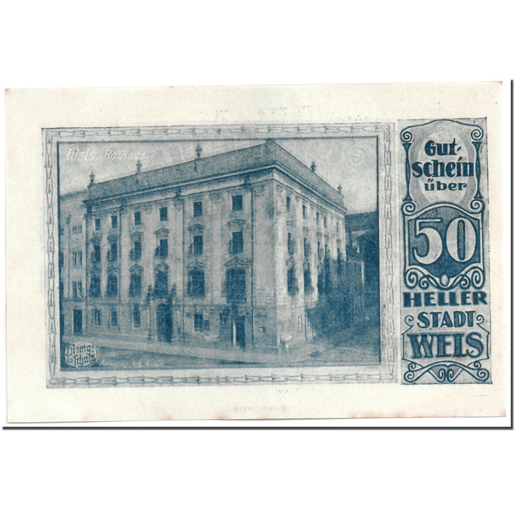 Geldschein, Österreich, Wels, 50 Heller, batiment 1, UNZ-, Mehl:1167 II