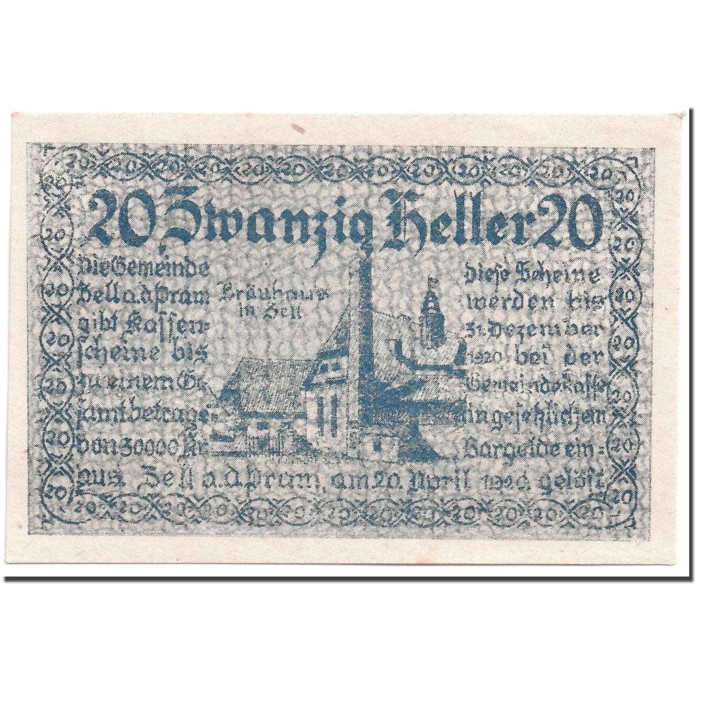Banknote, Austria, Zell an der Pram, 20 Heller, paysage, 1920, 1920-04-20