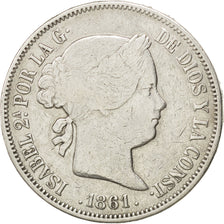 SPAIN, 20 Reales, 1861, KM #609.2, VF(20-25), Silver, 25.59