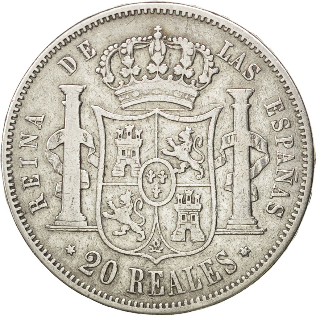 SPAIN, 20 Reales, 1861, KM #609.2, VF(20-25), Silver, 25.59