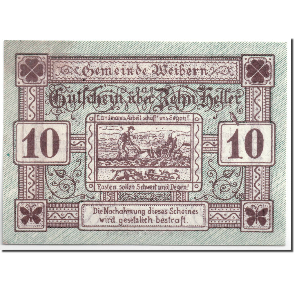 Banknote, Austria, Weibern, 10 Heller, agriculteur, 1920, 1920-05-03, UNC(63)