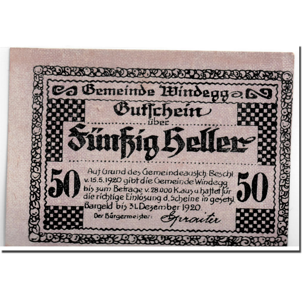 Geldschein, Österreich, Windegg, 50 Heller, paysage, 1920, 1920-05-15, UNZ-