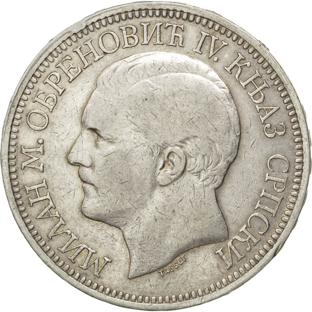 SERBIA, 5 Dinara, 1879, KM #12, EF(40-45), Silver, 24.94