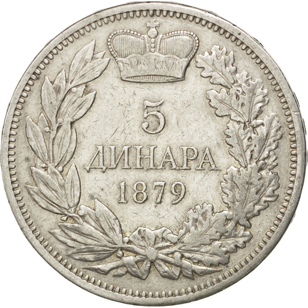 SERBIA, 5 Dinara, 1879, KM #12, EF(40-45), Silver, 24.94