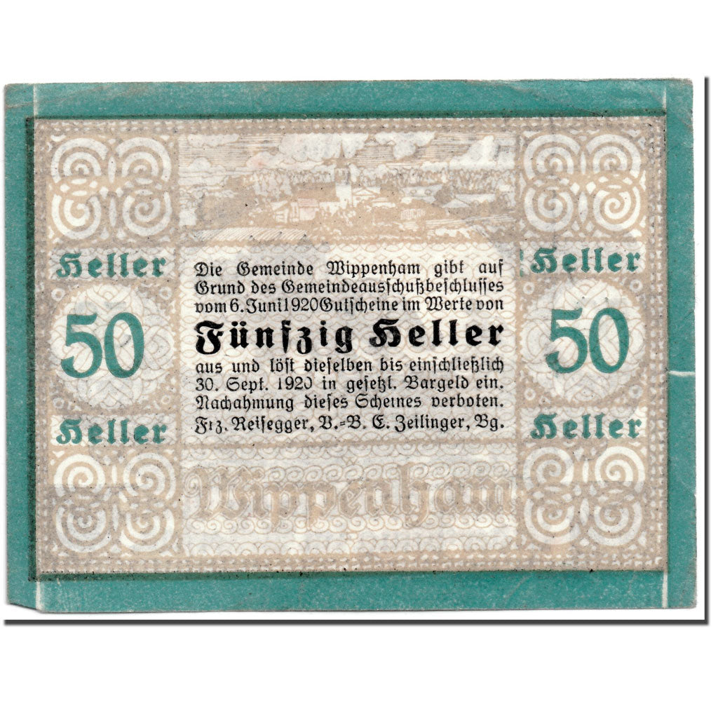 Banknote, Austria, Wippenham, 50 Heller, agriculteur, 1920, 1920-09-30, UNC(63)