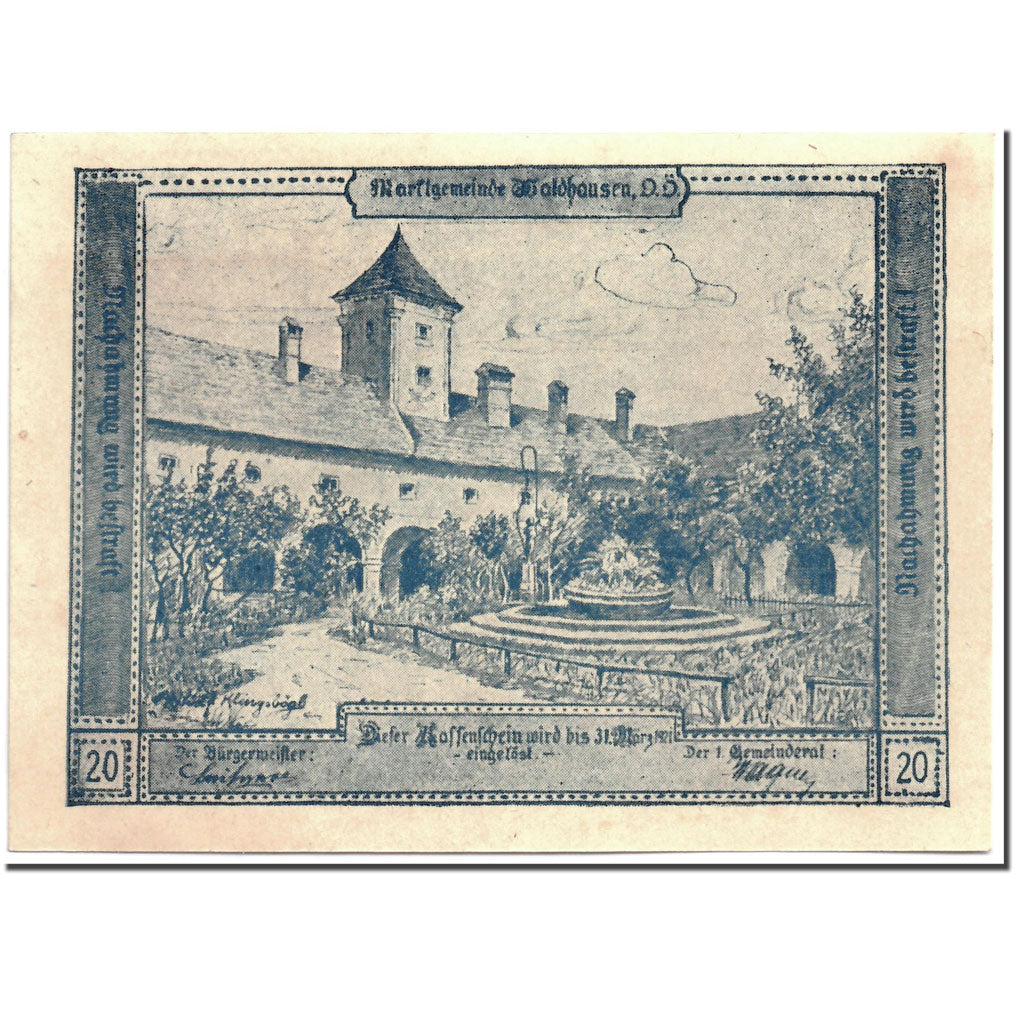 Banknote, Austria, Waldhausen, 20 Heller, paysage, 1921, 1921-03-31, UNC(63)