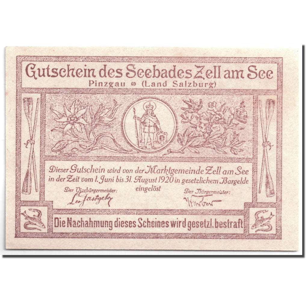 Banknote, Austria, Zell am See, 50 Heller, paysage, 1920, 1920-06-01, UNC(63)