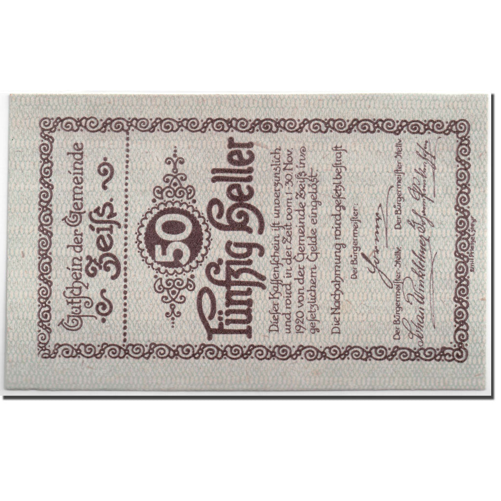 Banknote, Austria, Zeiss, 50 Heller, paysage, UNC(63), Mehl:1266