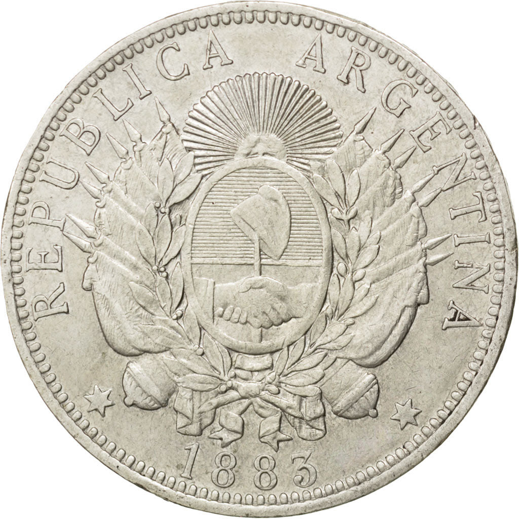 ARGENTINA, Peso, 1883, KM #29, AU(50-53), Silver, 24.93