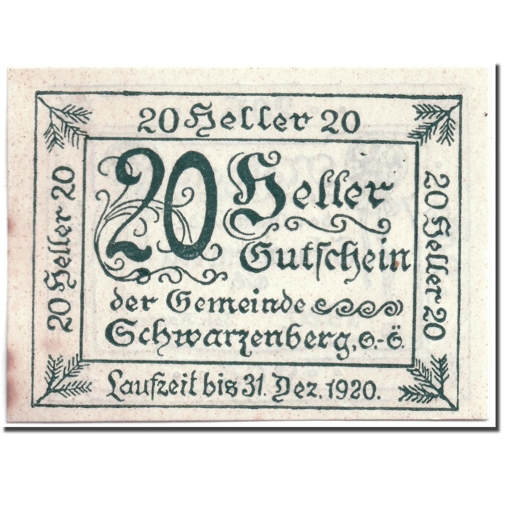 Banconote, Austria, Schwarzenberg, 20 Heller, graphique, 1920, 1920-05-03, SPL