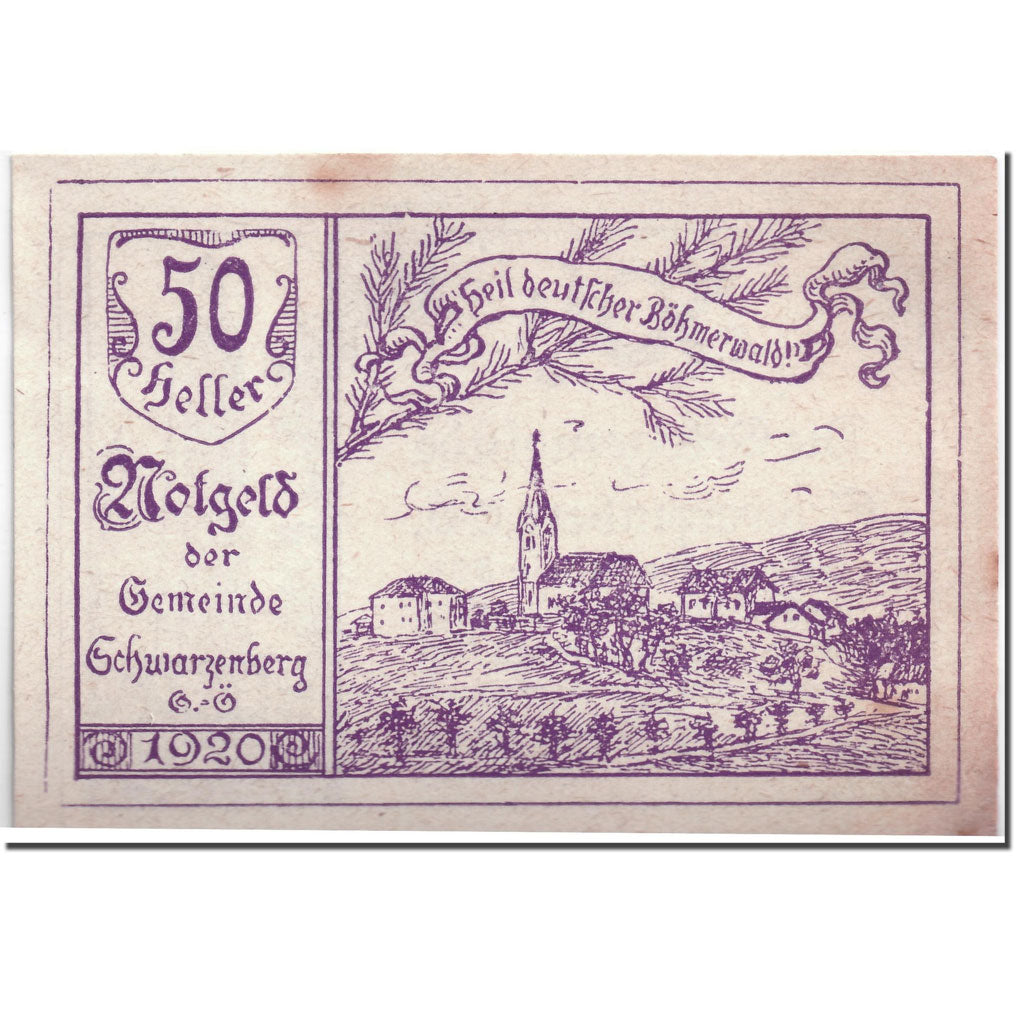 Banknote, Austria, Schwarzenberg, 50 Heller, paysage, 1920, 1920-05-03, UNC(63)