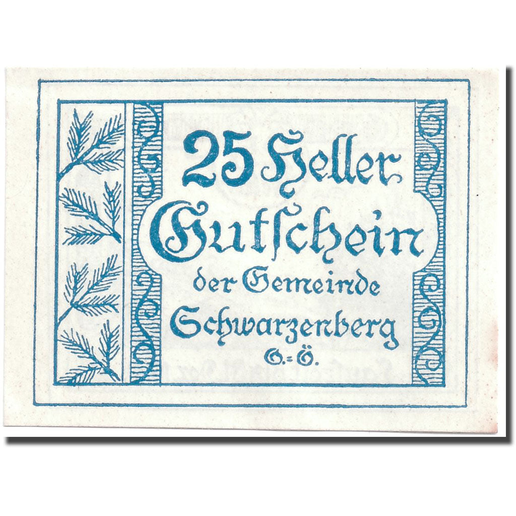 Banknote, Austria, Schwarzenberg, 25 Heller, paysage, 1920, 1920-05-03, UNC(63)