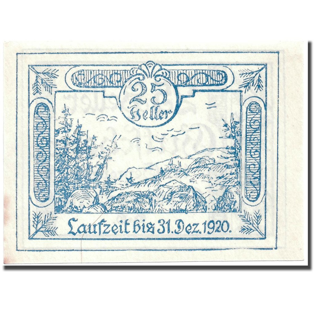 Banknote, Austria, Schwarzenberg, 25 Heller, paysage, 1920, 1920-05-03, UNC(63)