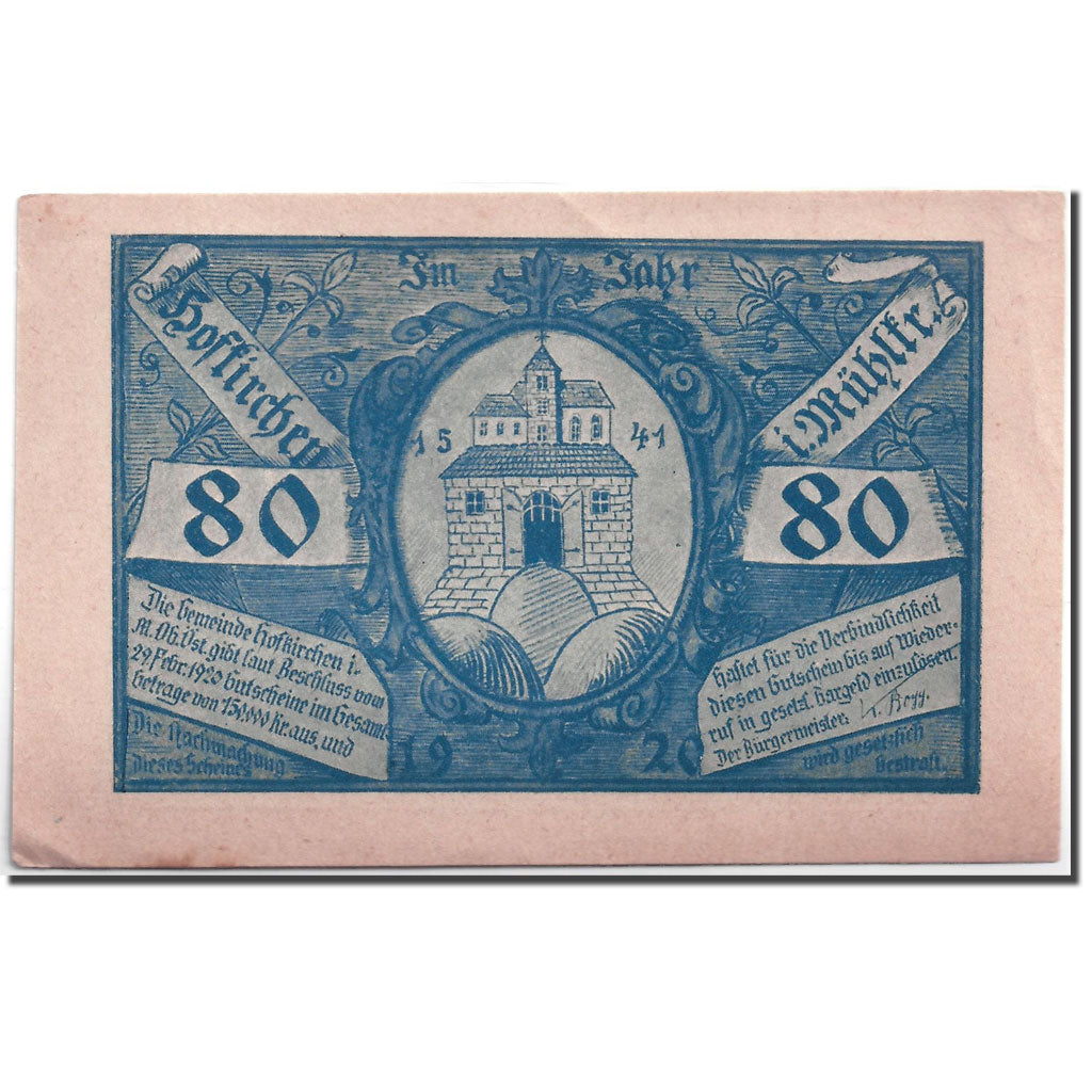 Banknote, Austria, Hofkirchen, 80 Heller, château, 1920, 1920-02-29, UNC(63)