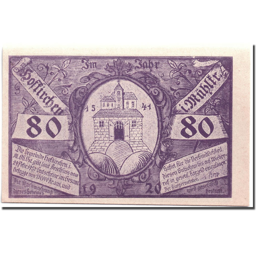 Banknote, Austria, Hofkirchen, 80 Heller, chateau 1, 1920, 1920-02-29, UNC(63)
