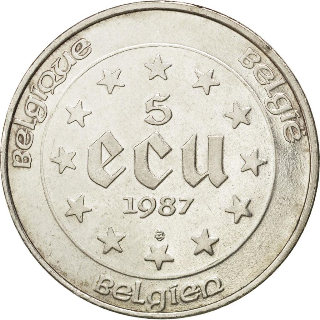 BELGIUM, 5 ECU, 1987, KM #166, MS(63), Silver, 37, 22.87