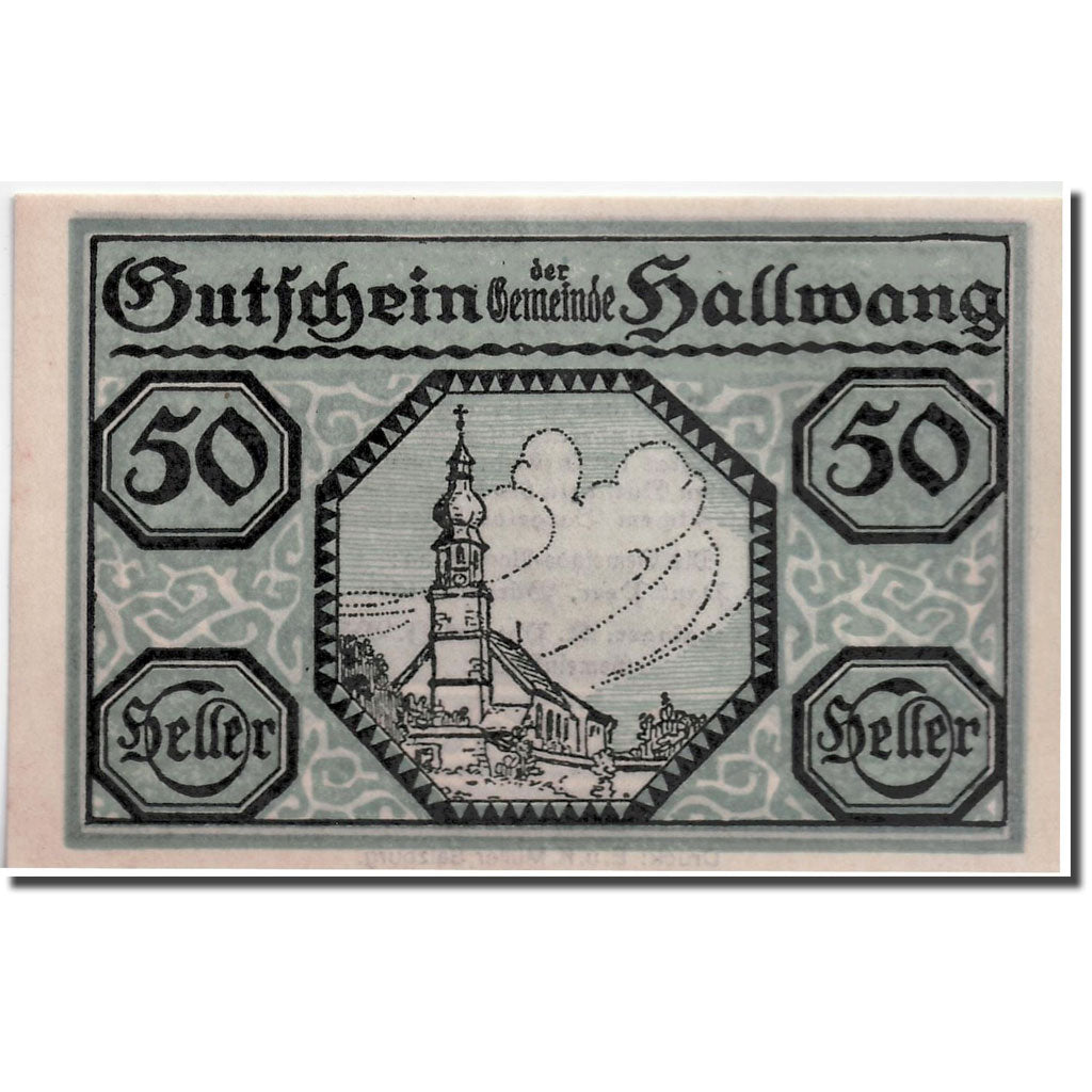 Banknote, Austria, Hallwang, 50 Heller, Eglise, 1920, 1920-05-22, UNC(63)