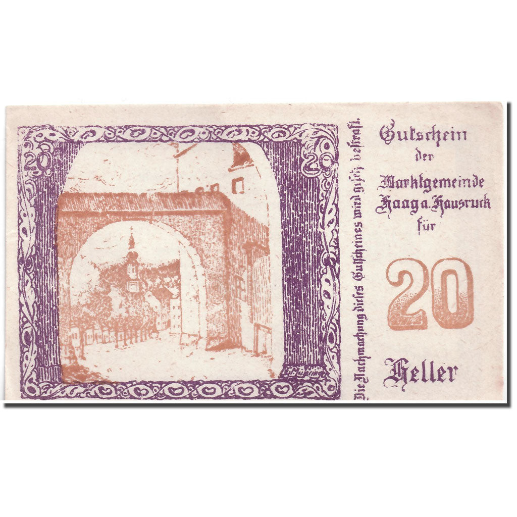 Banknote, Austria, Haag am Hausruck, 20 Heller, paysage, 1920, 1920-03-27
