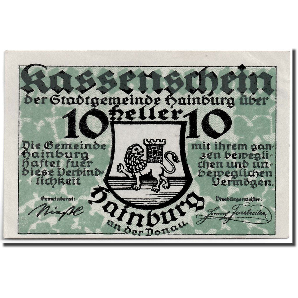 Banknote, Austria, Hainbur a/d Donau, 10 Heller, Ecusson, UNC(63), Mehl:337a