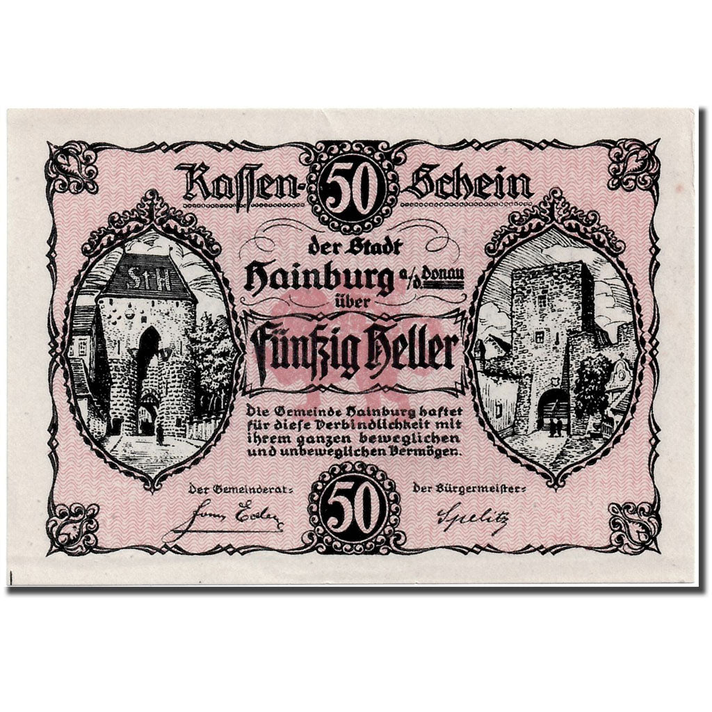 Banknote, Austria, Hainbur a/d Donau, 50 Heller, château, UNC(63), Mehl:337a